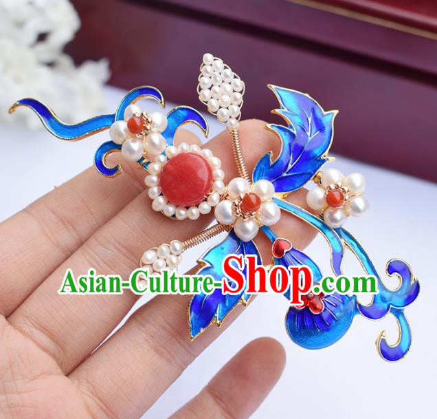 Chinese Ancient Princess Cloisonne Pearls Hair Stick Hairpins Traditional Hanfu Hair Accessories for Women