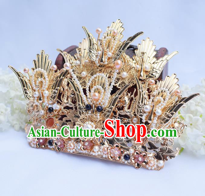 Chinese Ancient Princess Golden Phoenix Coronet Hairpins Traditional Hanfu Hair Accessories for Women