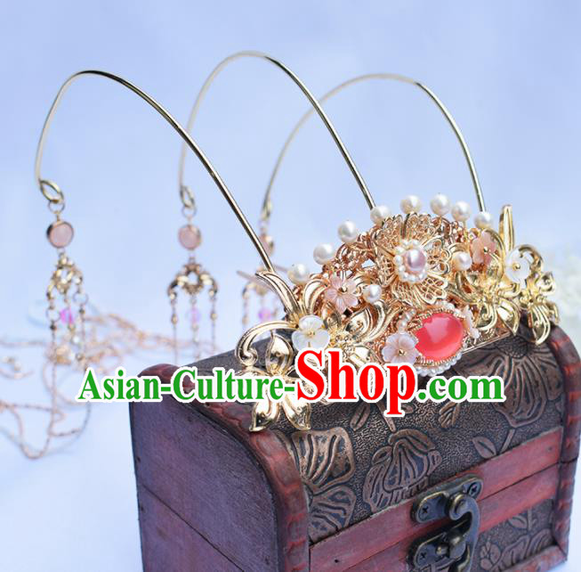 Chinese Ancient Princess Hairpins Pearls Tassel Phoenix Coronet Traditional Hanfu Hair Accessories for Women