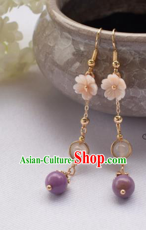 Chinese Ancient Princess Ear Accessories Traditional Hanfu Purple Bead Tassel Earrings for Women