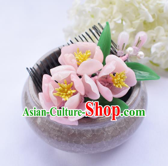 Chinese Ancient Princess Pink Flowers Hair Comb Hairpins Traditional Hanfu Hair Accessories for Women