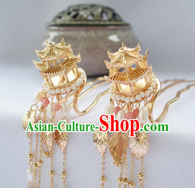 Chinese Ancient Princess Palace Tassel Hairpins Traditional Handmade Hanfu Hair Accessories for Women