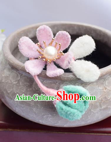 Chinese Ancient Princess Velvet Flowers Hair Stick Hairpins Traditional Hanfu Hair Accessories for Women