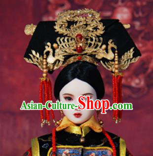 Chinese Ancient Palace Concubine Golden Phoenix Headwear Traditional Qing Dynasty Manchu Imperial Consort Hair Accessories for Women