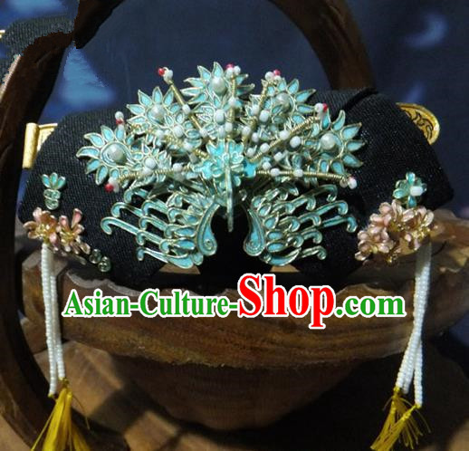 Chinese Ancient Palace Queen Cloisonne Phoenix Headwear Traditional Qing Dynasty Manchu Empress Hair Accessories for Women