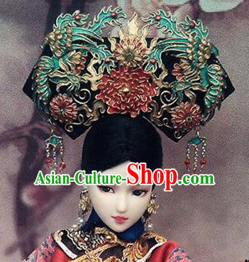 Chinese Ancient Palace Queen Headwear Phoenix Coronet Traditional Qing Dynasty Manchu Empress Hair Accessories for Women