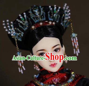 Chinese Ancient Empress Cloisonne Phoenix Headwear Traditional Qing Dynasty Palace Manchu Queen Hair Accessories for Women