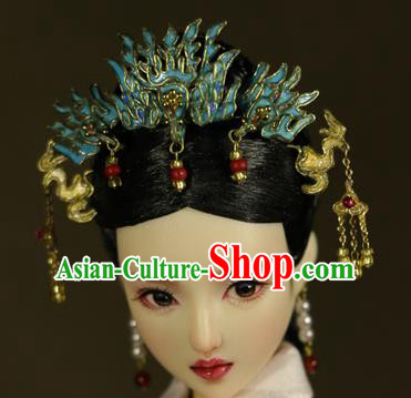 Chinese Ancient Empress Cloisonne Phoenix Hairpins Headwear Traditional Qing Dynasty Palace Manchu Queen Hair Accessories for Women