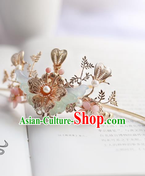 Chinese Ancient Princess Jade Butterfly Hairpins Traditional Hanfu Hair Accessories for Women