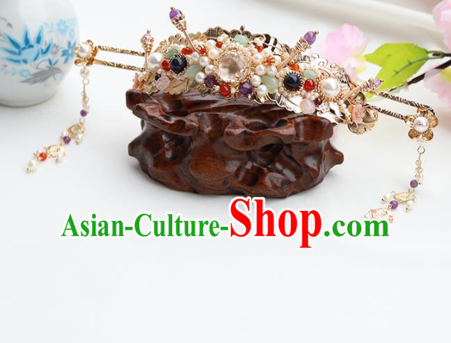 Chinese Ancient Princess Pearls Hair Coronet Hairpins Traditional Hanfu Hair Accessories for Women