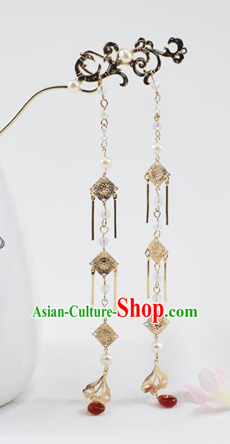 Chinese Ancient Princess Agate Tassel Hairpins Traditional Hanfu Hair Accessories for Women