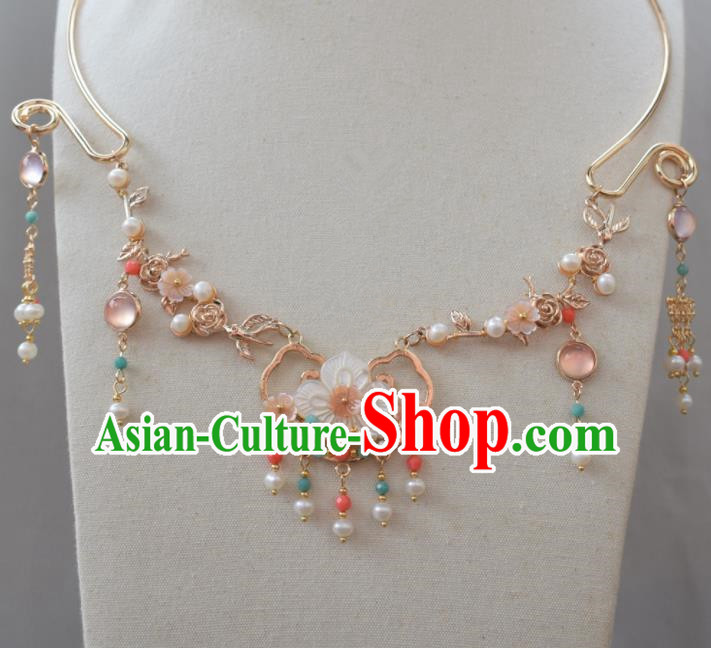 Handmade Chinese Hanfu Necklace Traditional Ancient Princess Shell Flower Necklet Accessories for Women