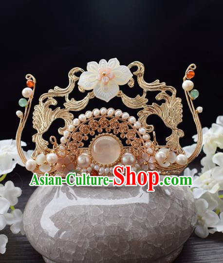 Chinese Ancient Princess Palace Shell Lotus Hair Crown Hairpins Traditional Handmade Hanfu Hair Accessories for Women