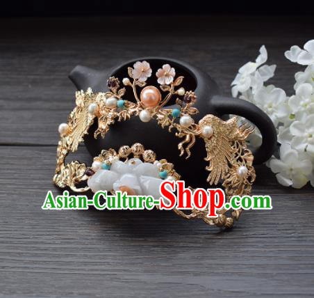 Chinese Ancient Princess Palace Jade Hair Crown Hairpins Traditional Handmade Hanfu Hair Accessories for Women
