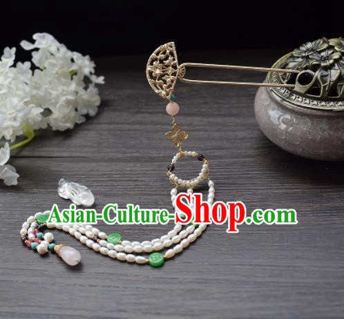 Chinese Ancient Princess Palace Pearls Tassel Hairpins Traditional Handmade Hanfu Hair Accessories for Women