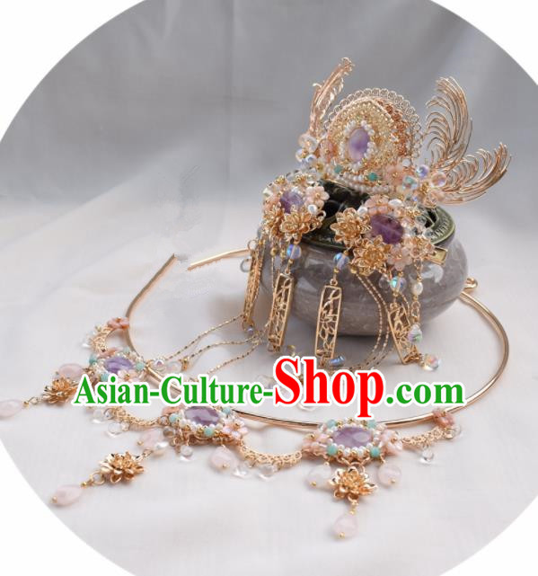 Chinese Ancient Princess Palace Golden Hair Crown Hairpins Traditional Handmade Hanfu Hair Accessories for Women