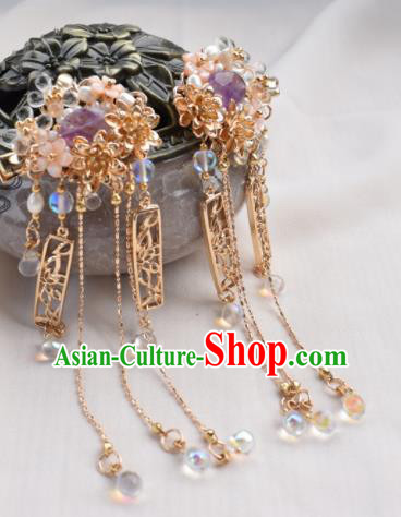 Chinese Ancient Princess Palace Golden Tassel Hair Claws Hairpins Traditional Handmade Hanfu Hair Accessories for Women