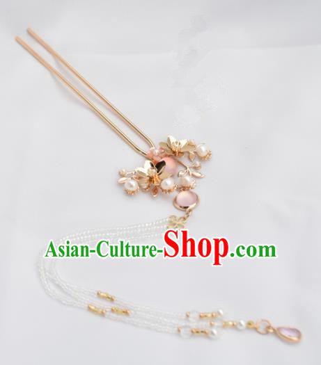 Chinese Ancient Princess Palace Pink Crystal Hair Clip Hairpins Traditional Handmade Hanfu Hair Accessories for Women
