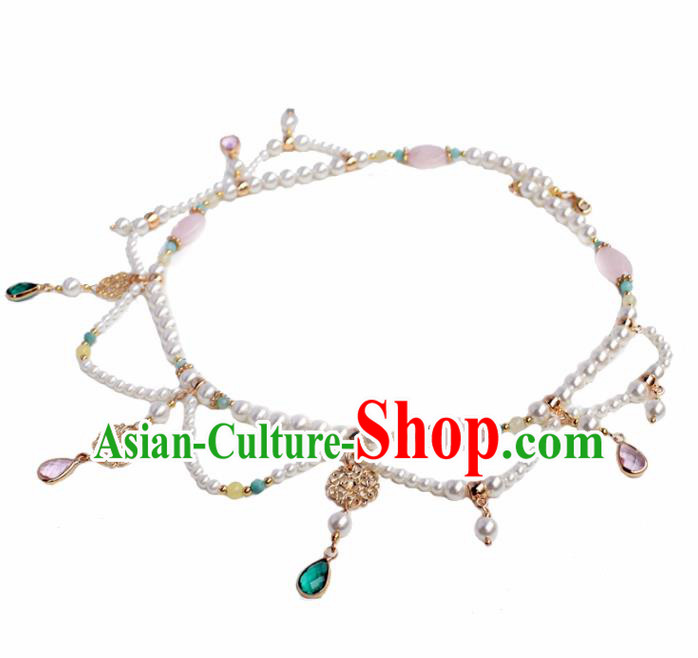 Handmade Chinese Hanfu Crystal Tassel Necklace Traditional Ancient Princess Necklet Accessories for Women