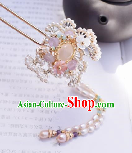 Chinese Ancient Princess Palace Pine Pearls Tassel Hairpins Traditional Handmade Hanfu Hair Accessories for Women