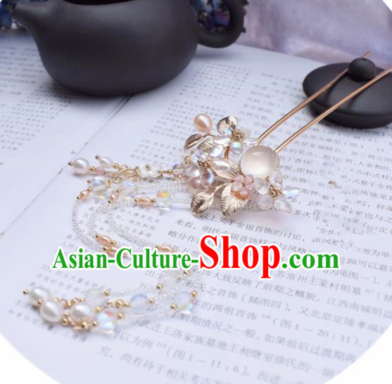 Chinese Ancient Princess Palace Opal Pearls Tassel Hairpins Traditional Handmade Hanfu Hair Accessories for Women