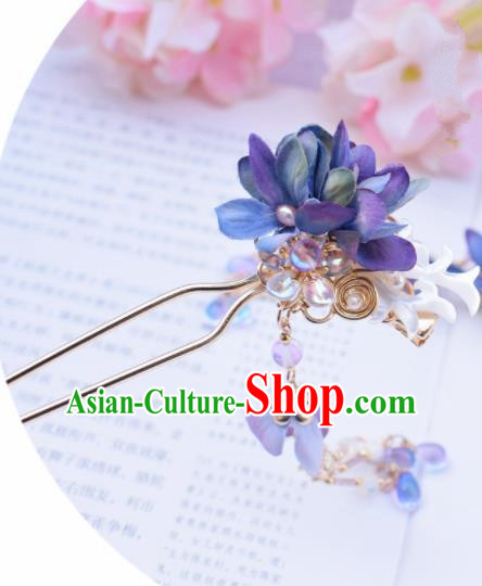 Chinese Ancient Princess Palace Blue Flowers Shell Hairpins Traditional Handmade Hanfu Hair Accessories for Women