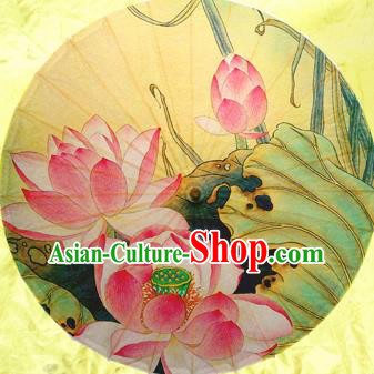 Handmade Chinese Traditional Printing Lotus Umbrellas Ancient Oiled Paper Umbrella