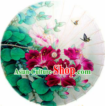 Handmade Chinese Traditional Umbrellas Ancient Printing Red Flowers Oiled Paper Umbrella