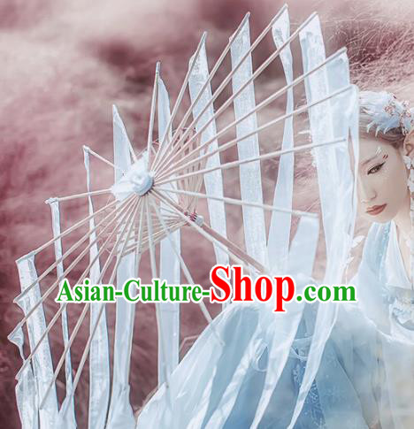 Handmade Chinese Traditional White Ribbon Tassel Umbrellas Ancient Princess Umbrella