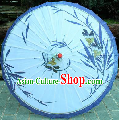 Handmade Chinese Traditional Printing Blue Bamboo Leaf Oiled Paper Umbrellas Ancient Princess Umbrella