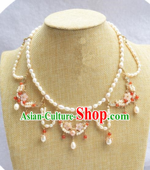 Handmade Chinese Hanfu Pearls Tassel Necklace Traditional Ancient Princess Necklet Accessories for Women