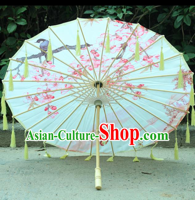 Handmade Chinese Traditional Printing Plum Tassel Oiled Paper Umbrellas Ancient Princess Umbrella