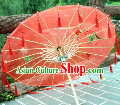 Handmade Chinese Traditional Tassel Red Oiled Paper Umbrellas Ancient Princess Printing Umbrella