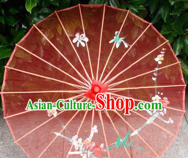 Handmade Printing Plum Red Oiled Paper Umbrellas Chinese Traditional Ancient Princess Umbrella