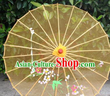 Handmade Printing Plum Yellow Oiled Paper Umbrellas Chinese Traditional Ancient Princess Umbrella