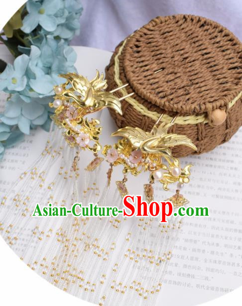 Chinese Ancient Princess Golden Crane Hair Clip Palace Hairpins Traditional Handmade Hanfu Hair Accessories for Women