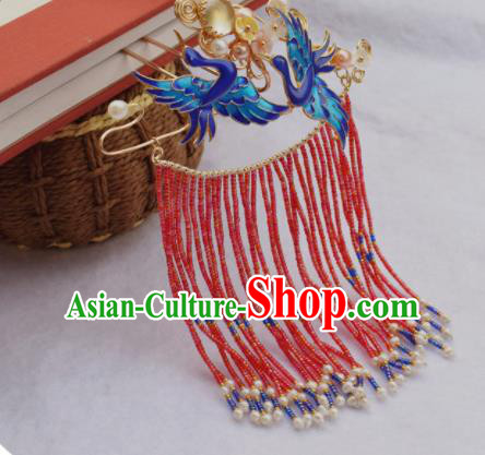 Chinese Ancient Princess Cloisonne Cranes Hairpins Traditional Handmade Hanfu Hair Accessories for Women