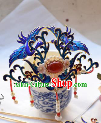 Chinese Ancient Princess Cloisonne Phoenix Coronet Hairpins Traditional Handmade Hanfu Hair Accessories for Women