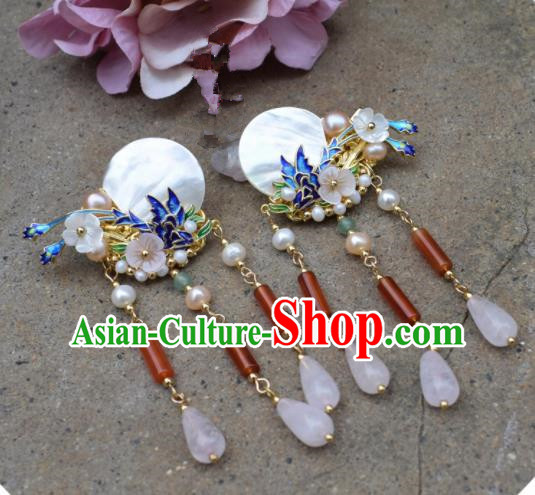 Chinese Ancient Palace Shell Cloisonne Hair Claws Princess Hairpins Traditional Handmade Hanfu Hair Accessories for Women