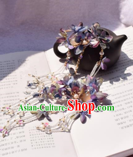 Chinese Ancient Princess Palace Purple Flowers Hair Claw Hairpins Traditional Handmade Hanfu Hair Accessories for Women