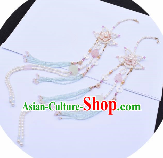 Handmade Chinese Ancient Princess Jade Tassel Pendant Traditional Hanfu Pearls Waist Accessories for Women