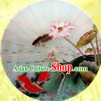 Chinese Ancient Oiled Paper Umbrella Traditional Handmade Printing Carp Lotus Umbrellas