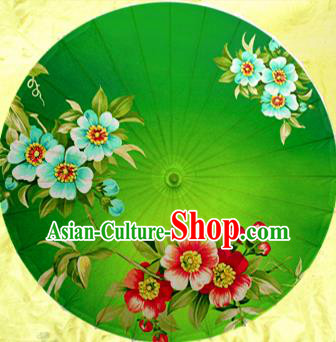 Handmade Chinese Traditional Printing Flowers Green Umbrellas Ancient Beijing Opera Oiled Paper Umbrella