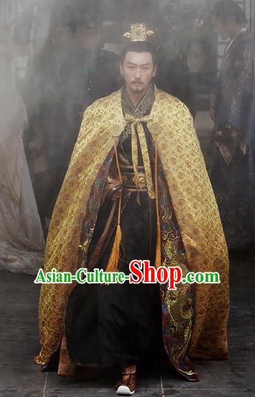 Chinese Ancient Drama Emperor Hanfu Clothing Traditional Northern and Southern Dynasties Historical Costume and Headwear for Men