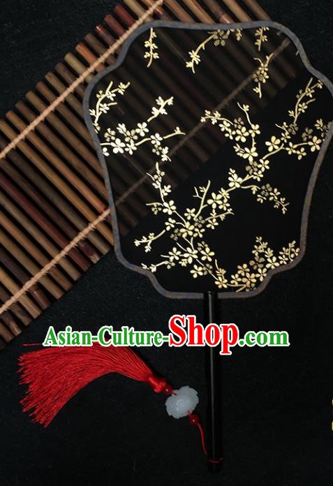 Chinese Handmade Classical Black Palace Fans Traditional Gilding Plum Blossom Silk Fan for Women