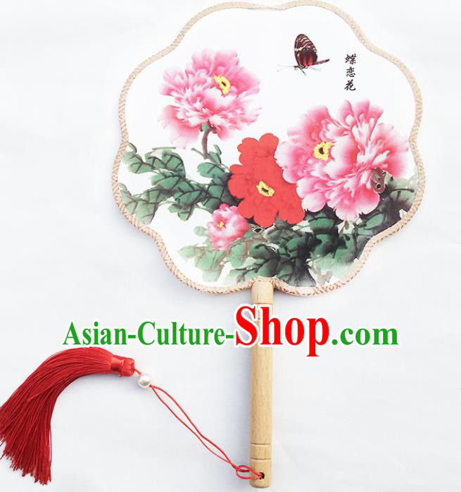 Chinese Handmade Classical Palace Fans Traditional Printing Peony Hanfu Fan for Women