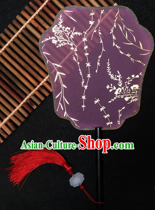 Chinese Handmade Classical Palace Fans Traditional Gilding Purple Silk Fan for Women