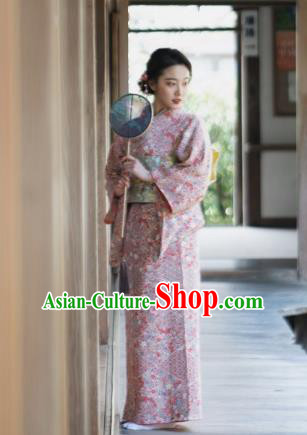 Japanese Handmade Kimono Japan Traditional Yukata Pink Dress for Women
