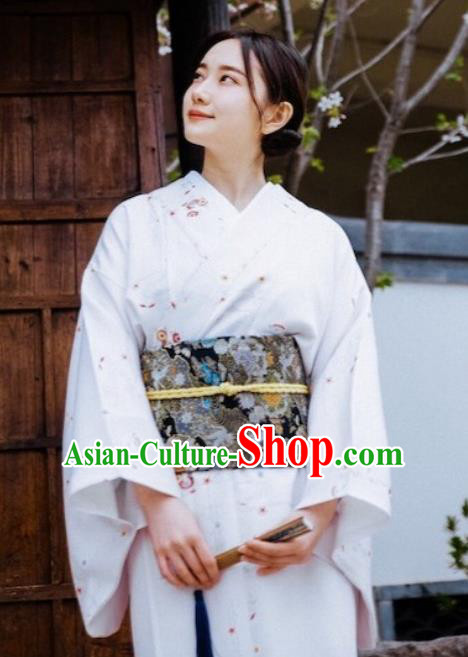 Japanese Handmade White Kimono Costume Japan Traditional Yukata Dress for Women