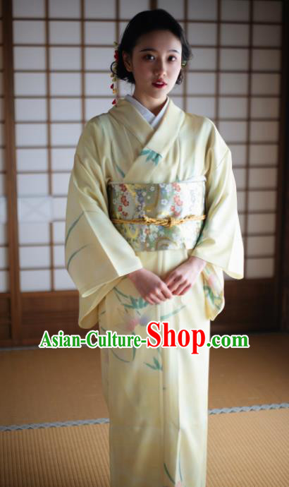 Japanese Handmade Yellow Kimono Costume Japan Traditional Yukata Dress for Women